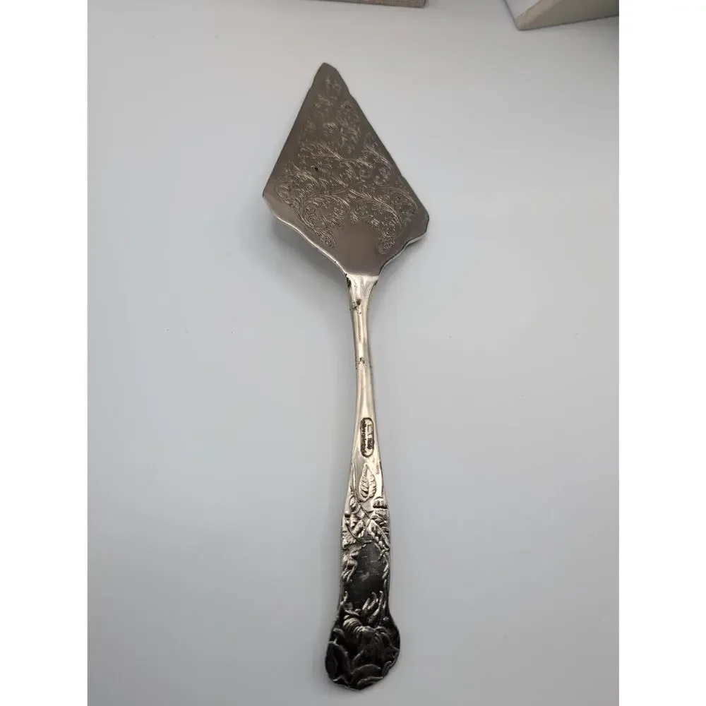 Antique M.B.K. Silverplated Ornate Floral & Scroll Cake Pie Server Victorian